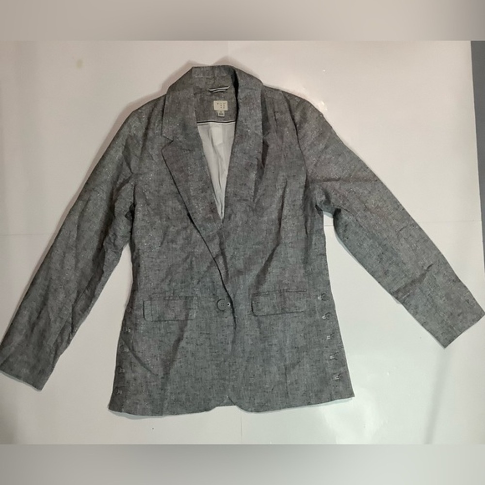 A New Day silver sparkle button in front Pockets Linen Cotton blazer size S - Picture 2 of 10